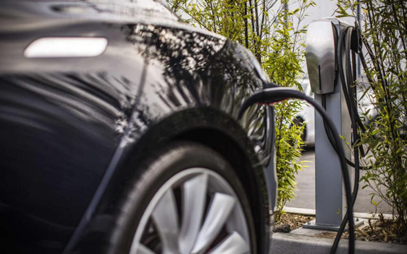 Electric Car Charging at Station